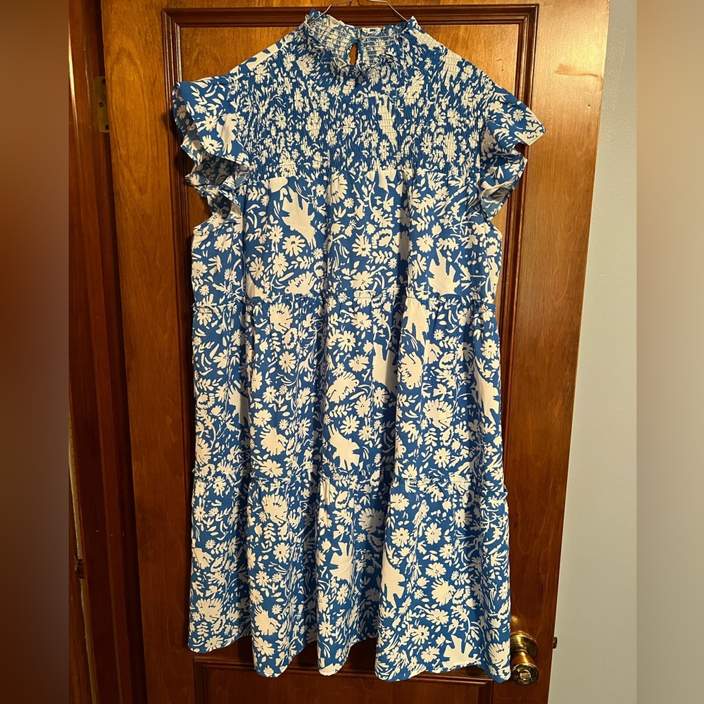 Oddy Blue and White Floral Kids Dress